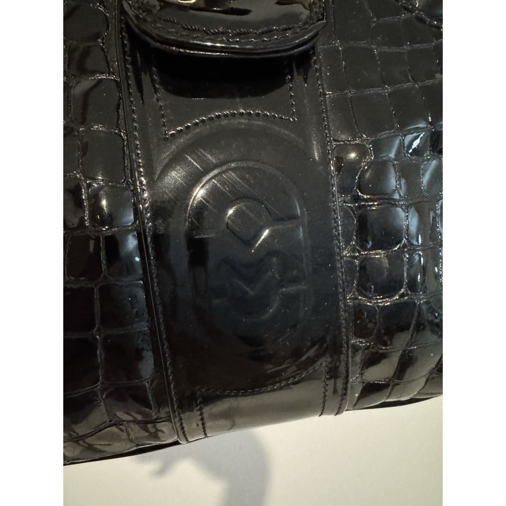 Marino Orlandi Black Patent Croc Embossed Leather Satchel Handbag Made in Italy - Picture 8 of 16
